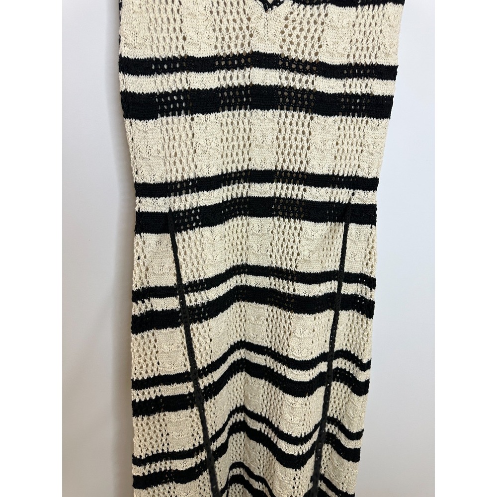 New Elan Stripe Cotton Blend Midi Cover-Up Dress Crochet Natural Black Size XL - Picture 6 of 16